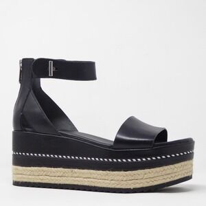 Franco Sarto Womens Messina Platform Sandals Black Leather Espadrille Wedge 7M